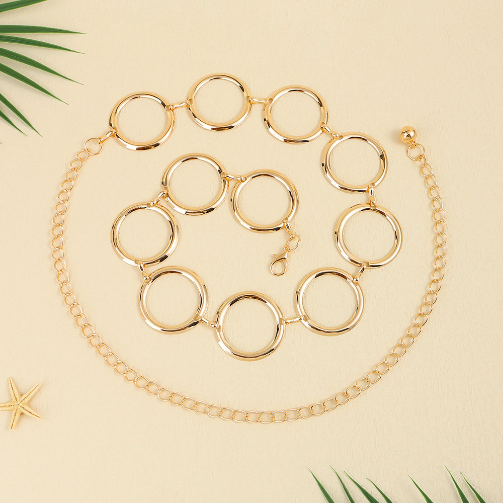 Veile Studios Fashion Circle Metal Waist Chain Belt Women Decorative Dress Hollow Accessories