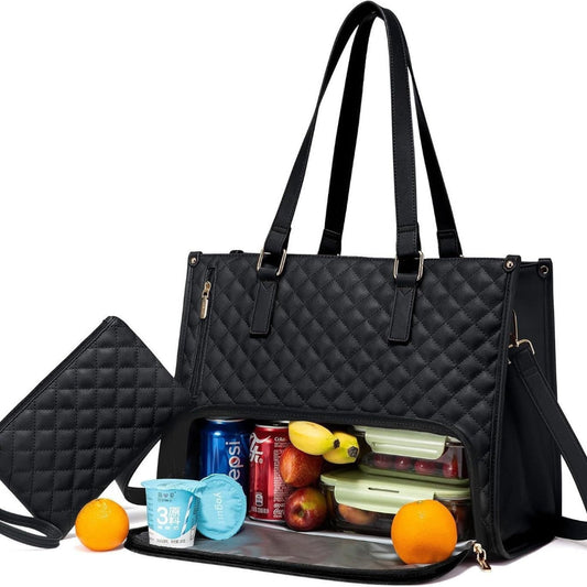 Artificial Leather Lunch Tote Bag Thermal Insulated Leak Proof Crossbody