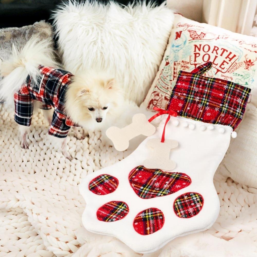Red Or Blue Plaid Paw Shaped Pet Christmas Stocking For Dogs Cats
