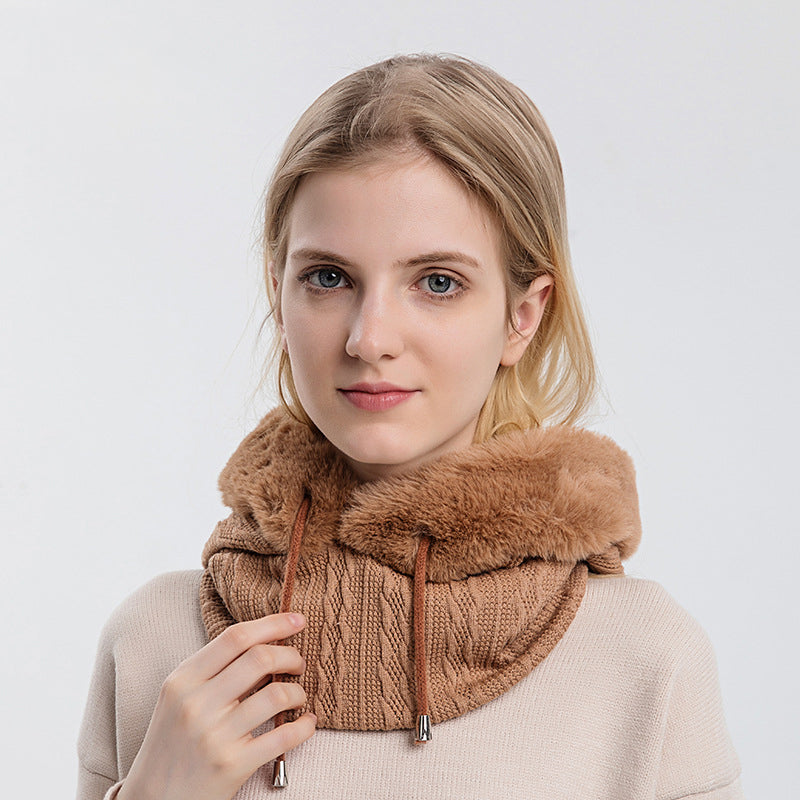 Winter Thick Plush Hat With Scarf Windproof Warm Knit Hats Hooded For Women Uni