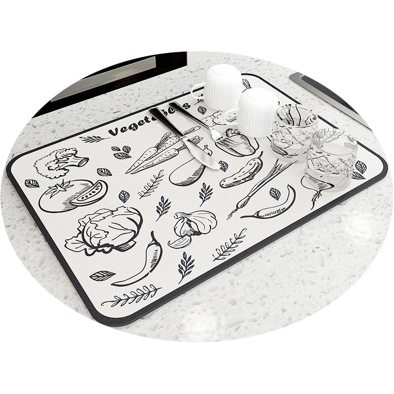 Absorbent Rubber Dish Drying Drain Mat Kitchen Accessories