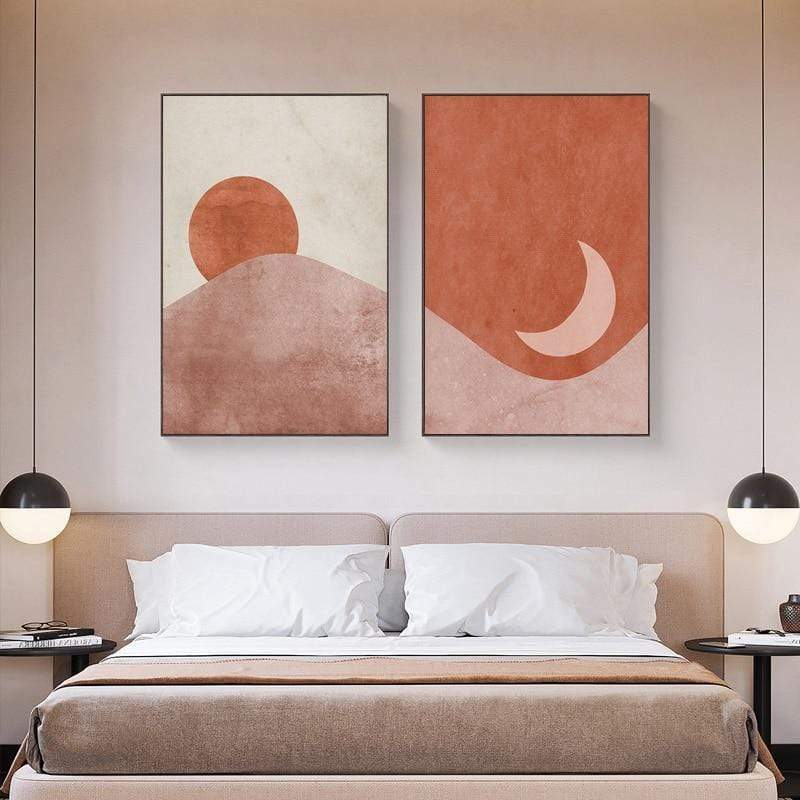 Celestial Canvas Abstract Lanscape Sun Moon Prints