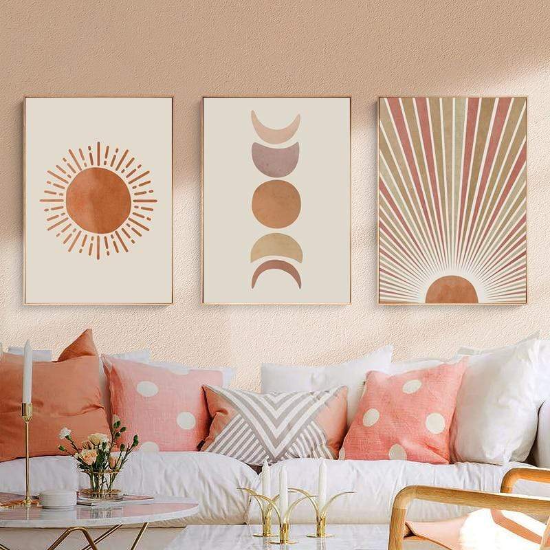 Celestial Canvas Abstract Lanscape Sun Moon Prints