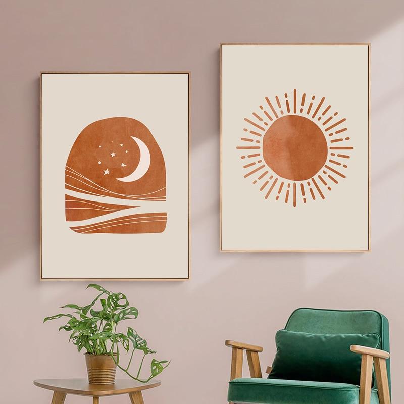 Celestial Canvas Abstract Lanscape Sun Moon Prints