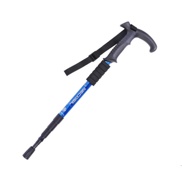 Aluminum 4 Section Curved Handle Hiking Poles For Walking Or Trekking