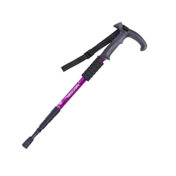 Aluminum 4 Section Curved Handle Hiking Poles For Walking Or Trekking