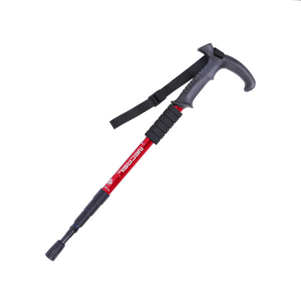 Aluminum 4 Section Curved Handle Hiking Poles For Walking Or Trekking