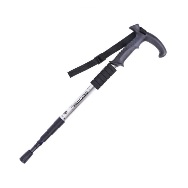 Aluminum 4 Section Curved Handle Hiking Poles For Walking Or Trekking