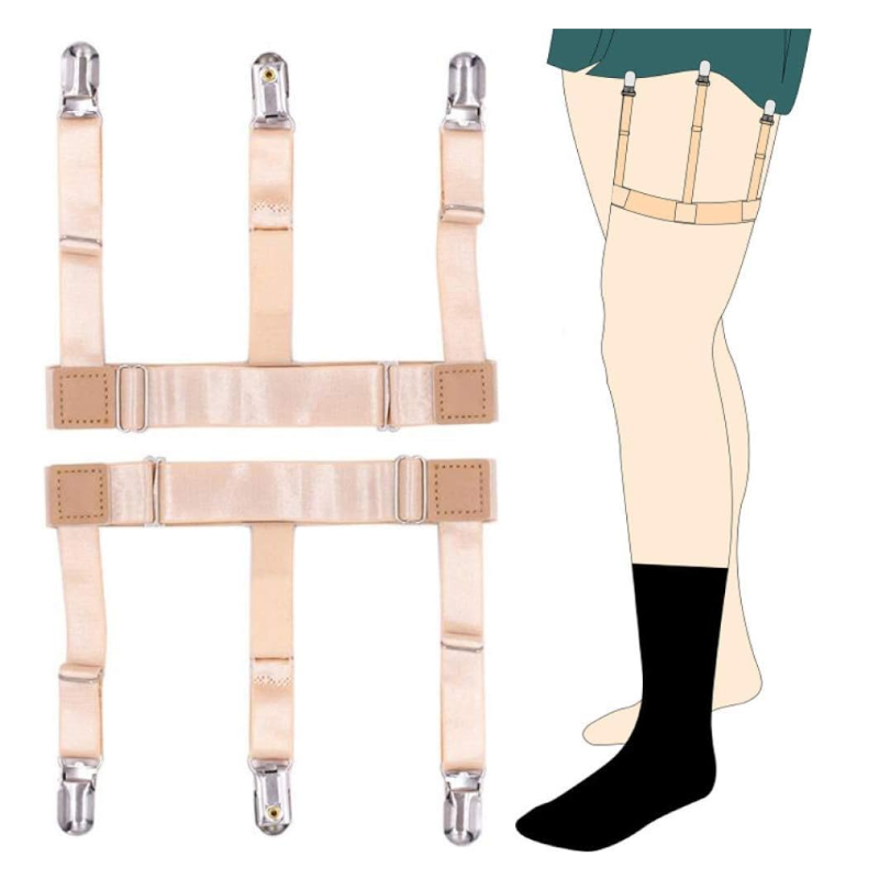 Adjustable Uniform Dress Shirt Stay Holders Elastic Garter Belts With Non Slip Locking Clamps