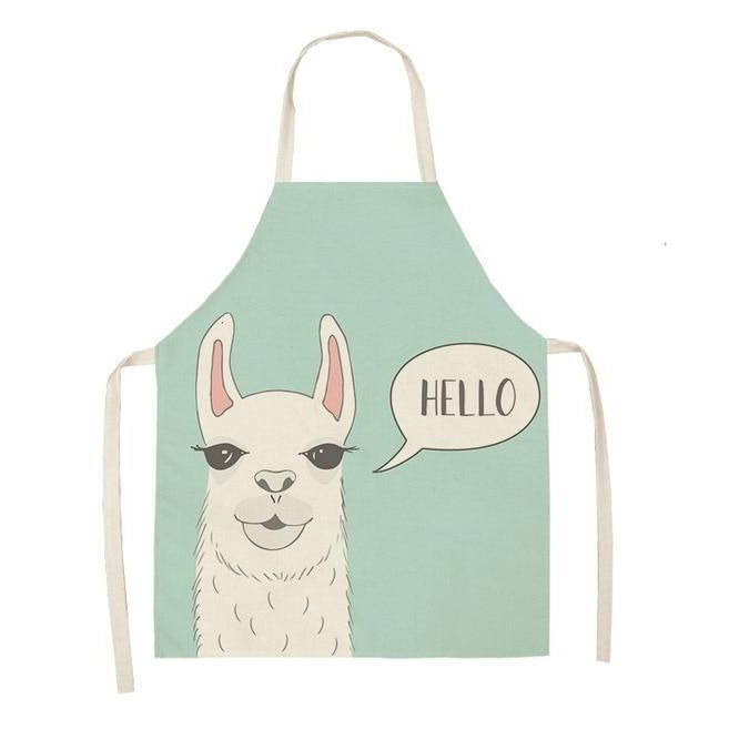 Adorable Alpaca Llama Cactus Printed Cotton Linen Sleeveless Kitchen Aprons