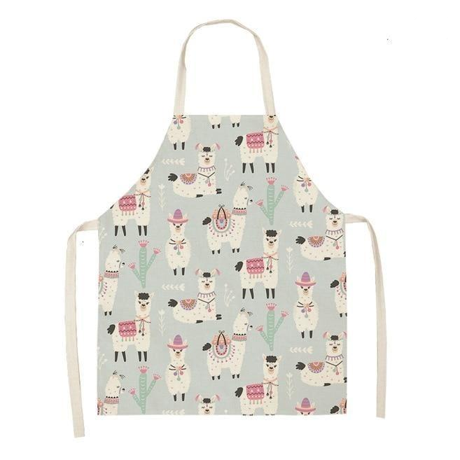 Adorable Alpaca Llama Cactus Printed Cotton Linen Sleeveless Kitchen Aprons