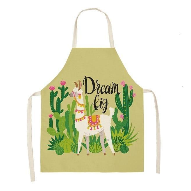 Adorable Alpaca Llama Cactus Printed Cotton Linen Sleeveless Kitchen Aprons