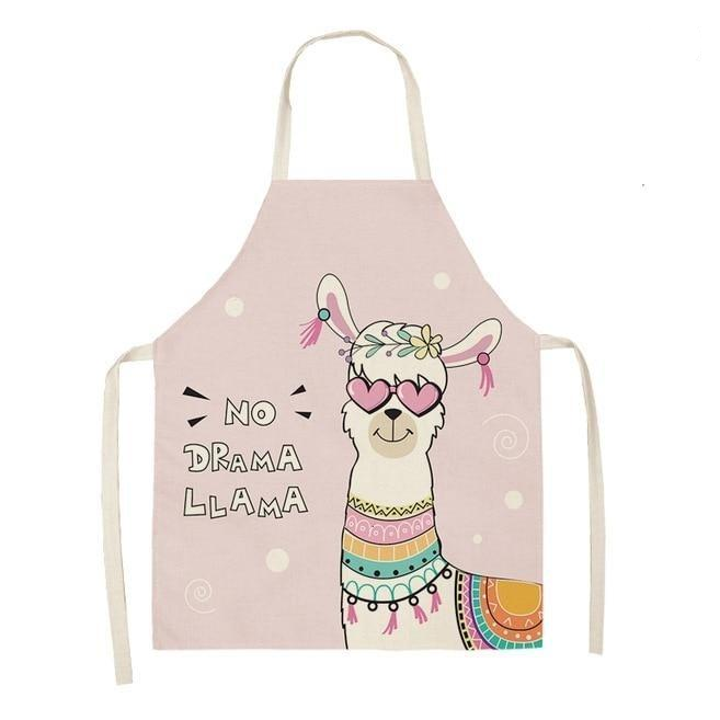 Adorable Alpaca Llama Cactus Printed Cotton Linen Sleeveless Kitchen Aprons