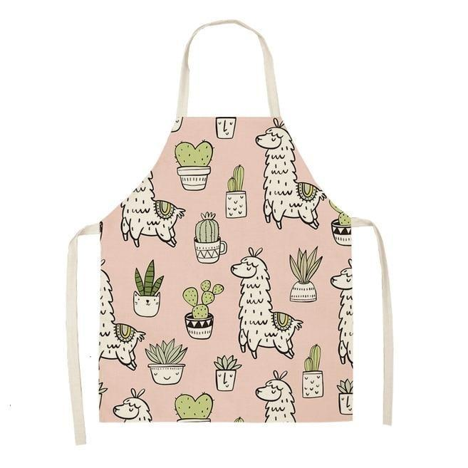 Adorable Alpaca Llama Cactus Printed Cotton Linen Sleeveless Kitchen Aprons