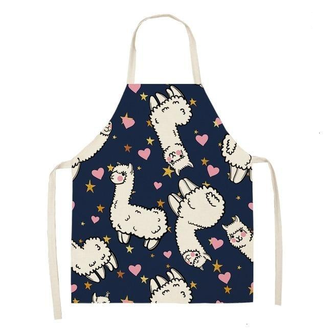 Adorable Alpaca Llama Cactus Printed Cotton Linen Sleeveless Kitchen Aprons