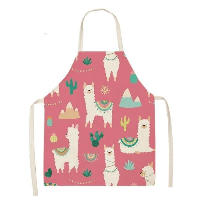 Adorable Alpaca Llama Cactus Printed Cotton Linen Sleeveless Kitchen Aprons