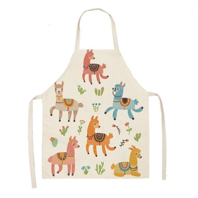 Adorable Alpaca Llama Cactus Printed Cotton Linen Sleeveless Kitchen Aprons