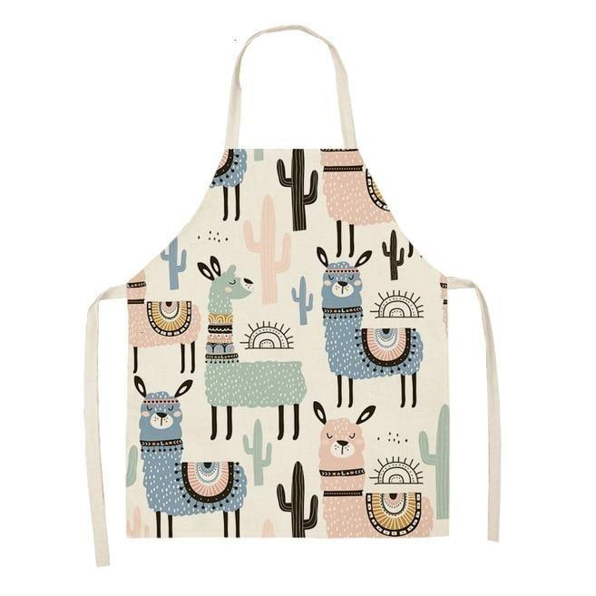 Adorable Alpaca Llama Cactus Printed Cotton Linen Sleeveless Kitchen Aprons