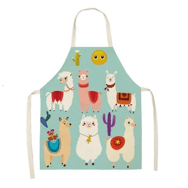 Adorable Alpaca Llama Cactus Printed Cotton Linen Sleeveless Kitchen Aprons