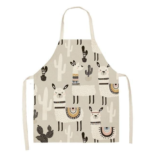 Adorable Alpaca Llama Cactus Printed Cotton Linen Sleeveless Kitchen Aprons