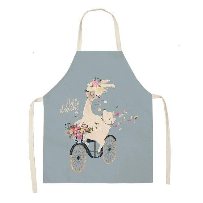 Adorable Alpaca Llama Cactus Printed Cotton Linen Sleeveless Kitchen Aprons