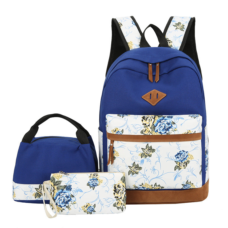 Floral Bags 3Pcs Schoolbag Backpack Lunch And Wallets