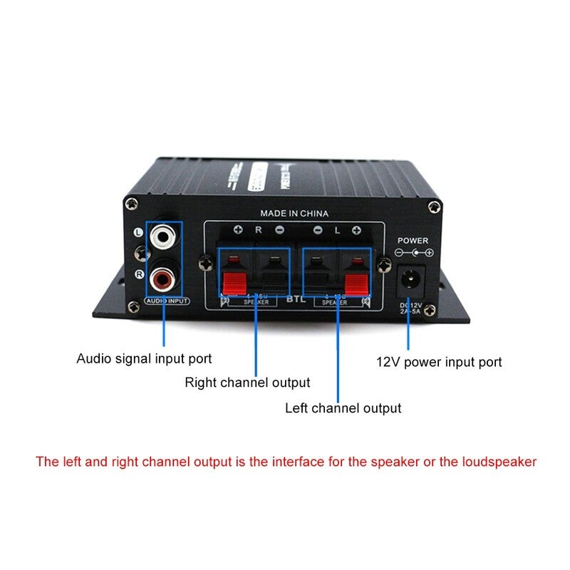 Ak170 12V Mini Audio Power Amplifier Digital Receiver Dual Channel 20W20w Bass Treble Volume Control For Car Use