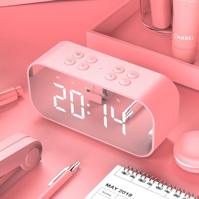 Alarm Clock Radio With Wireless Bluetooth Fm Night Light Bedroom Kitchen Office Kids Pink