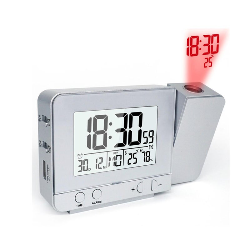 Alarm Clock With Time Temperature Projection Usb Charging Silver