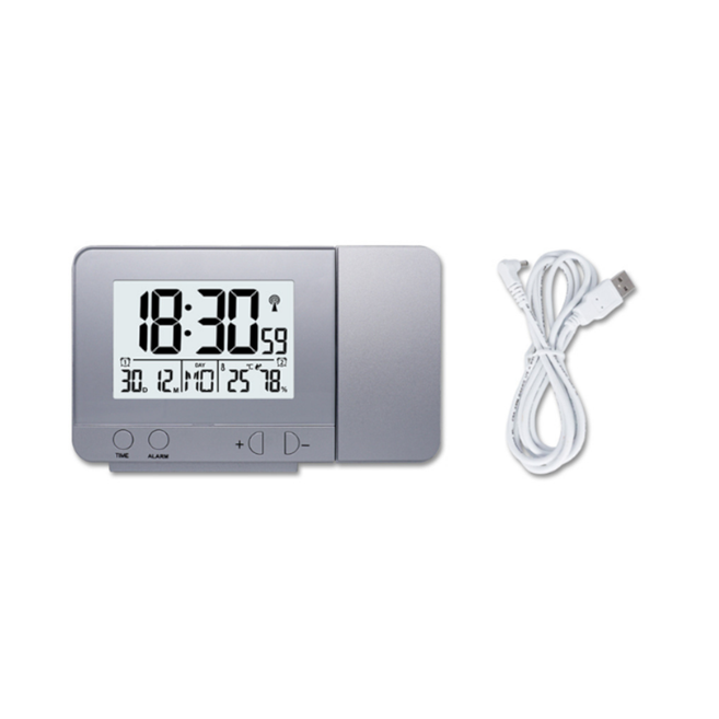 Alarm Clock With Time Temperature Projection Usb Charging Silver