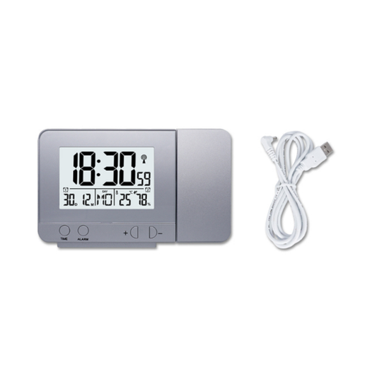 Alarm Clock With Time Temperature Projection Usb Charging Silver