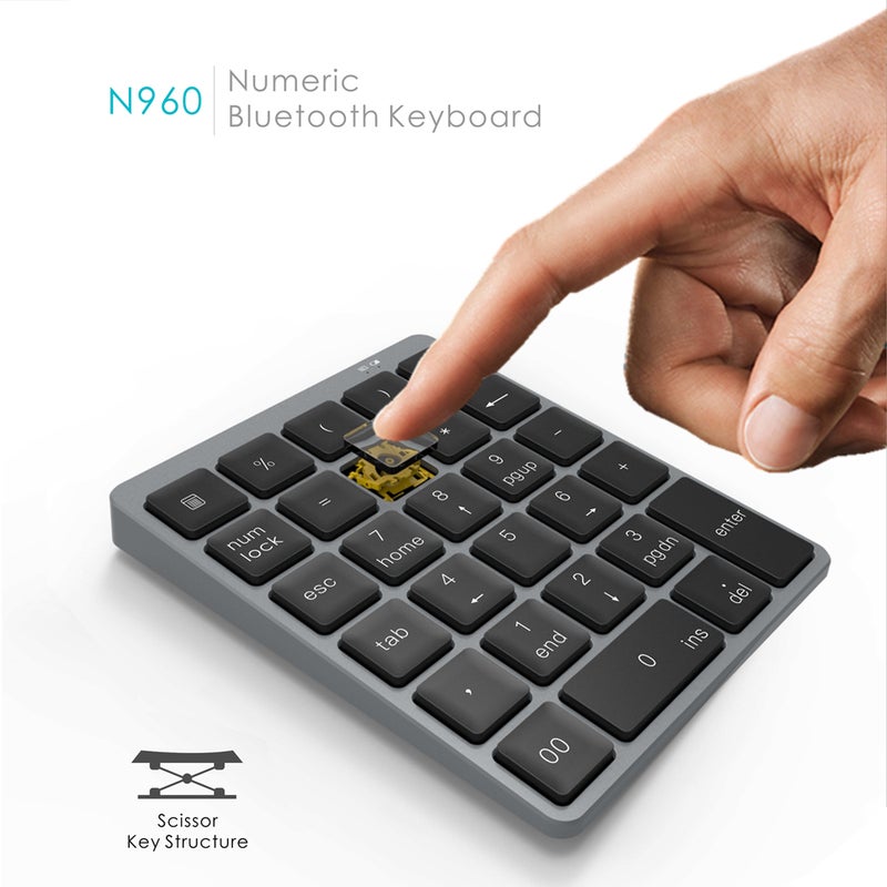 Aluminum Alloy 28 Keys Bluetooth Wireless Numeric Keypad 140Mah Mini Numpad Accounting