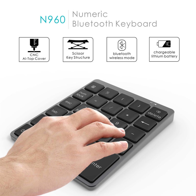 Aluminum Alloy 28 Keys Bluetooth Wireless Numeric Keypad 140Mah Mini Numpad Accounting