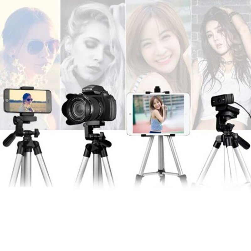 Aluminum Alloy Lightweight Tripod With Smartphone Clip For Slr / Dslr Camera And Phone Silver