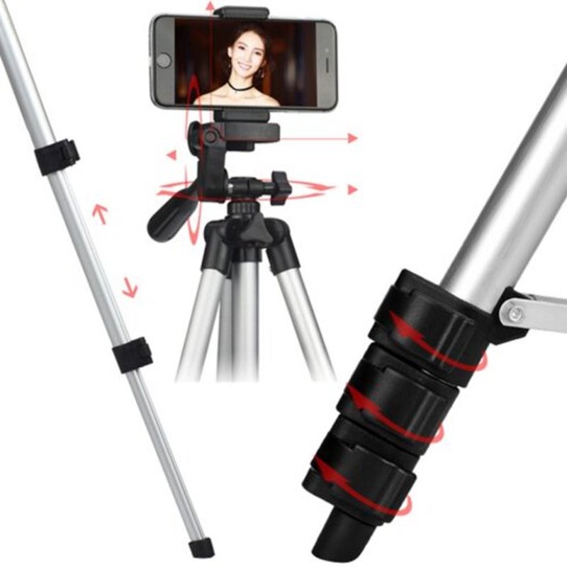 Aluminum Alloy Lightweight Tripod With Smartphone Clip For Slr / Dslr Camera And Phone Silver