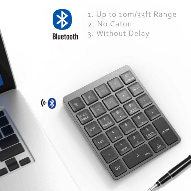 Aluminum Alloy 28 Keys Bluetooth Wireless Numeric Keypad 140Mah Mini Numpad Accounting