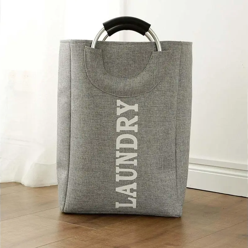 Aluminum Alloy Handle Clothes Storage Bucket Folding Basket Dirty Sorter Laundry Large