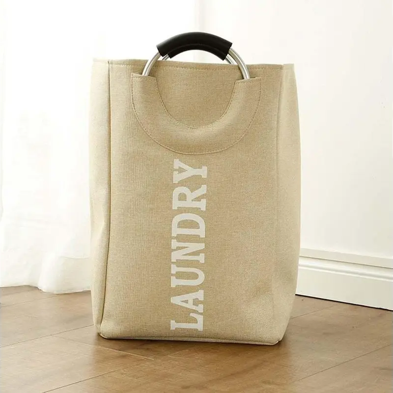 Aluminum Alloy Handle Clothes Storage Bucket Folding Basket Dirty Sorter Laundry Large