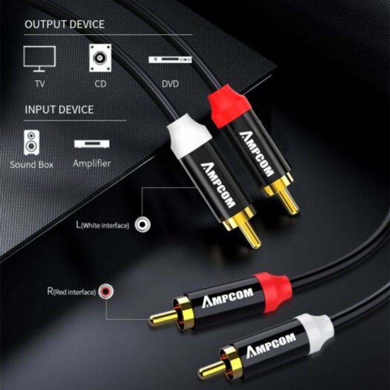 2Rca To Male Gold Plated Copper Core For Home Stereo Receiver 1M