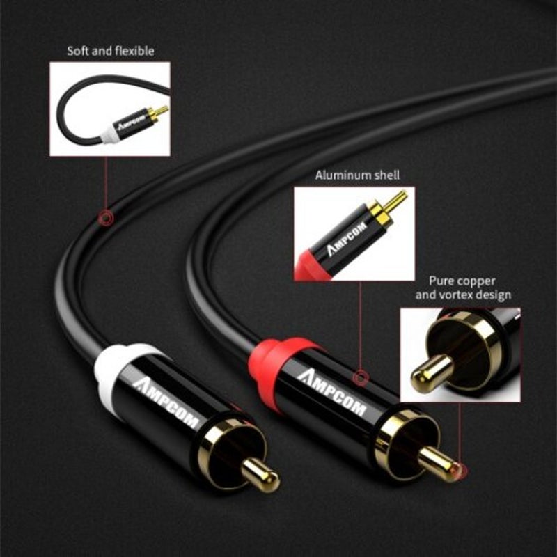 2Rca To Male Gold Plated Copper Core For Home Stereo Receiver 1M