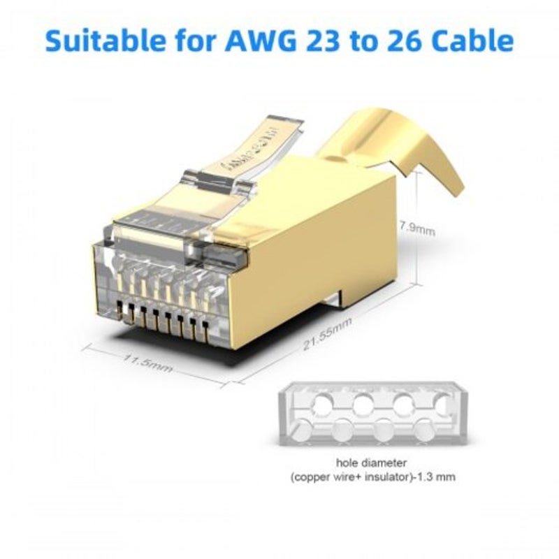 Cat7 Shielded 50U Gold Platedrj45 Modular Plug Rj Connector For Ethernet Cable Pcs