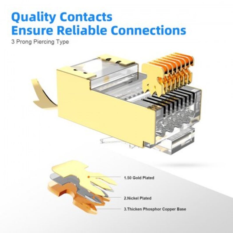 Cat7 Shielded 50U Gold Platedrj45 Modular Plug Rj Connector For Ethernet Cable Pcs