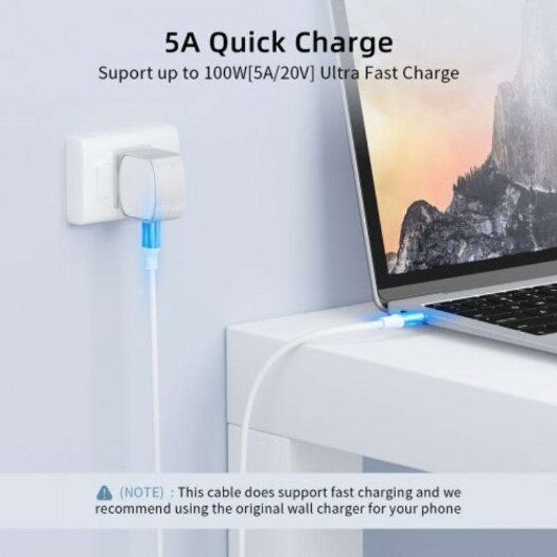 Usb C To 3.1 Gen 2 10Gbps 100W 4K Video Data Transfer Fast Charging Type Cable 0.5M White