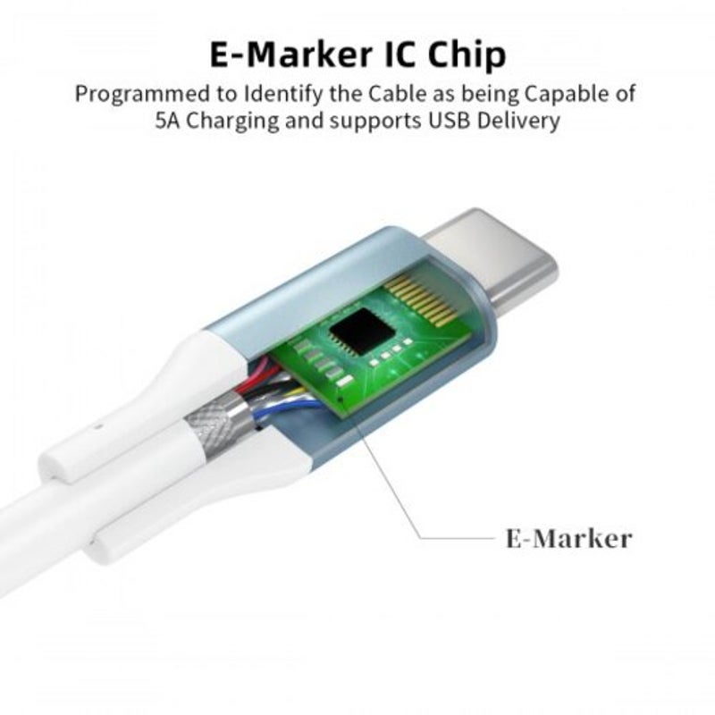 Usb C To 3.1 Gen 2 10Gbps 100W 4K Video Data Transfer Fast Charging Type Cable 0.5M White