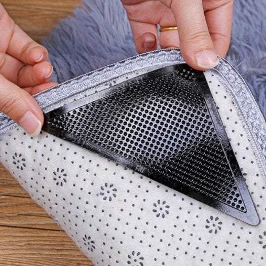 Rug Pads Anti Slip Patch Reusable Floor Carpet Mat Gripper 5Pcs Black