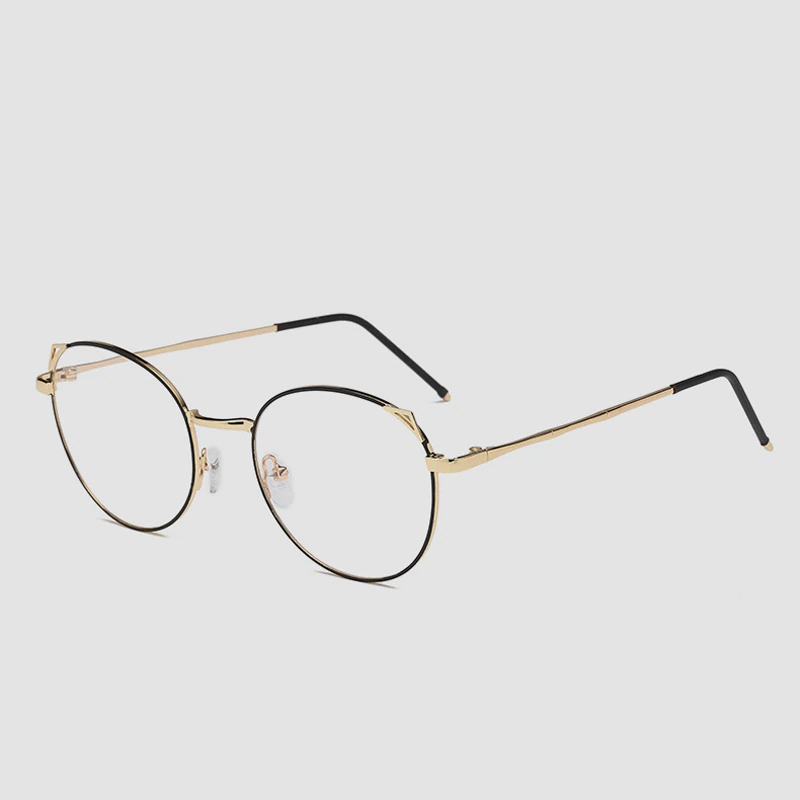 Anti Blue Light Ray Glasses Cat Ear Metal Frame Men Women Gold-Black