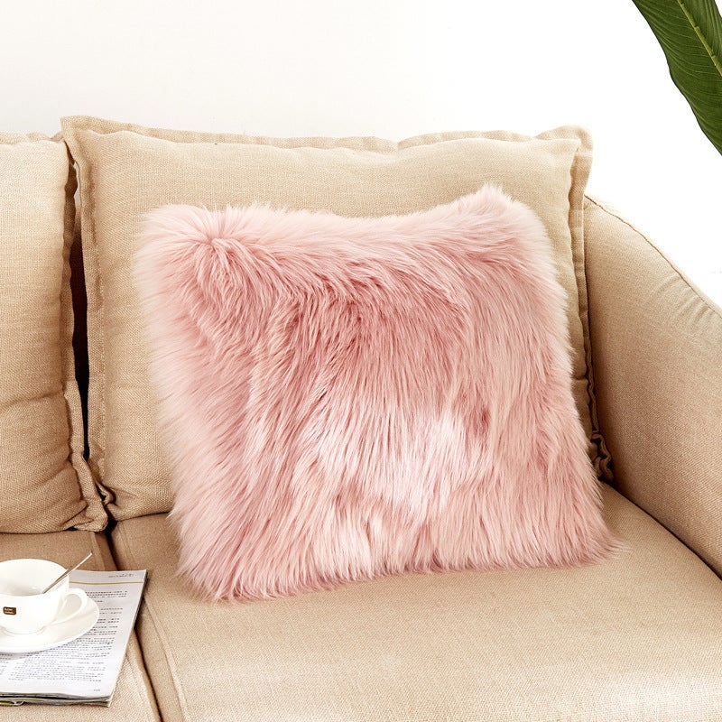 40X40cm Artificial Wool Fur Soft Plush Pillowcase Cushion Cover Pink