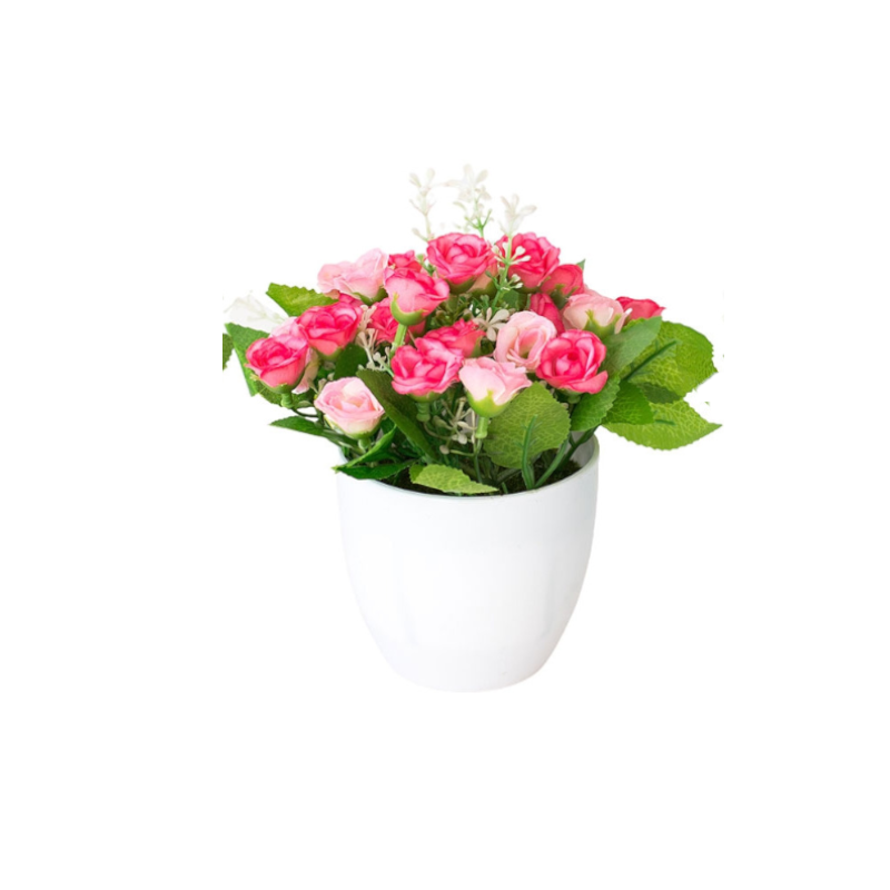 Artificial Rose Fake Flower Bonsai Potted Ornament Home Cafe Gift Shop Decor-Red