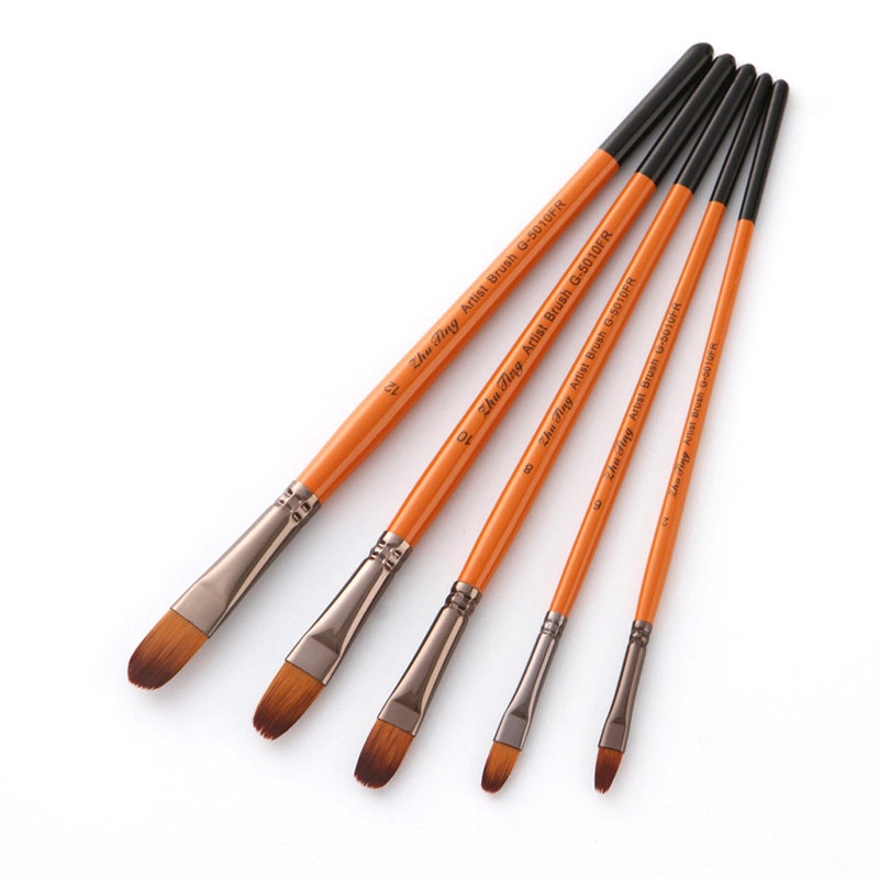 5Pcs Brush Set Nylon Hair Wood Handle Watercolor Acrylic Oil Painting Round Tip