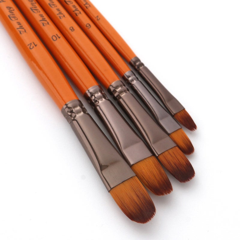 5Pcs Brush Set Nylon Hair Wood Handle Watercolor Acrylic Oil Painting Round Tip